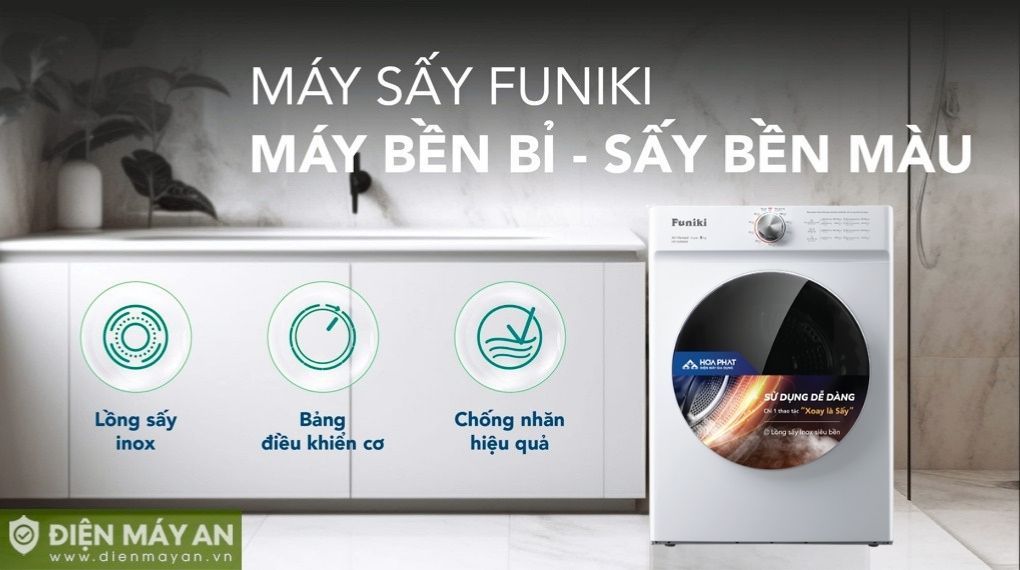 Máy sấy thông hơi Funiki 8 kg HD V680AW